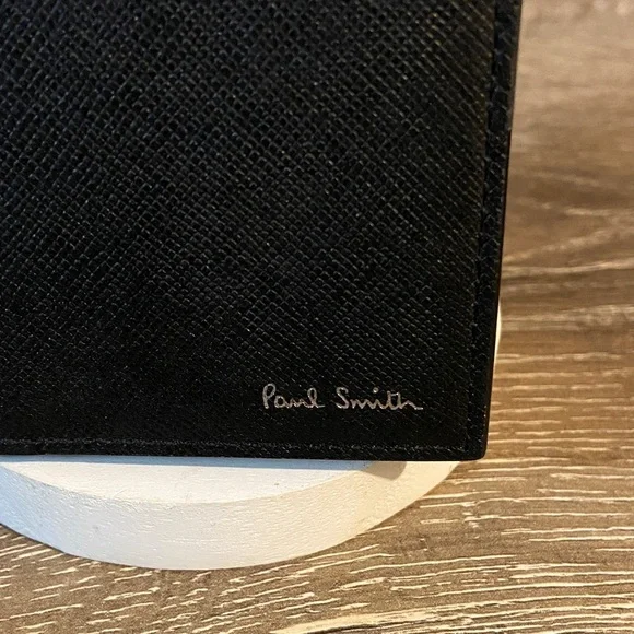 Paul Smith Mini Blur Bi-Fold Textured Black Leather Card Holder Made in Italy - Picture 2 of 10